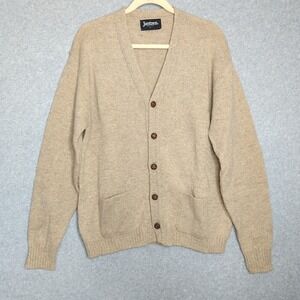 VTG Jantzen Mens Cardigan Sweater Knit Button Up Wool Blend Beige L USA Grampa